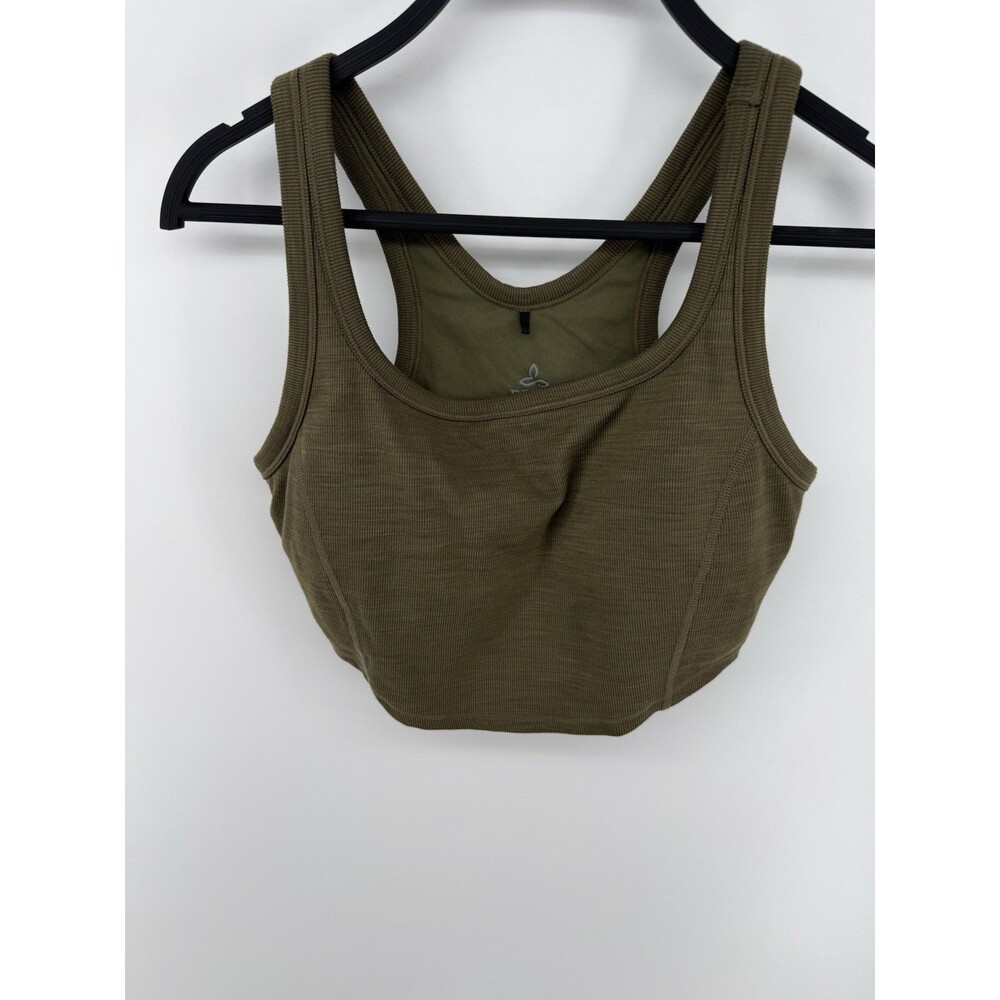 PRANA Teal Green Cropped Racerback Tank, built in Bra, Size Small